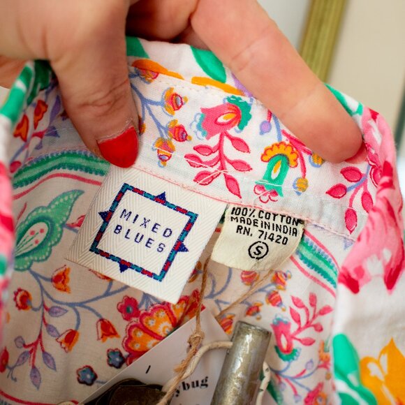 Vintage Floral Button Down Shirt Mixed Blues Size Small - Picture 3 of 5